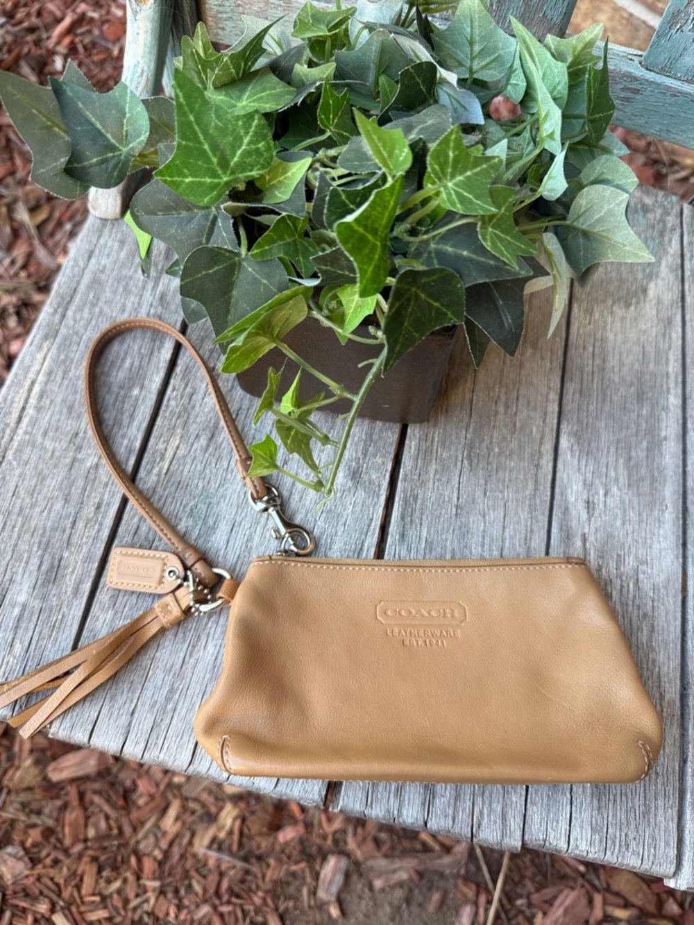 Coach Tan Leather Wristlet Clutch - Picture 9 of 10